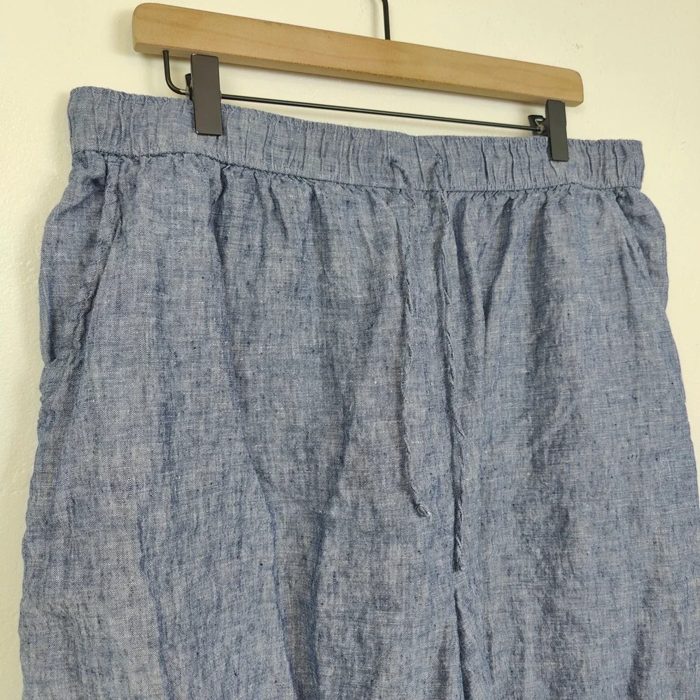 Tahari Shorts Womens Plus Size 1X‎ Blue 100% Linen Drawstring Coastal Summer